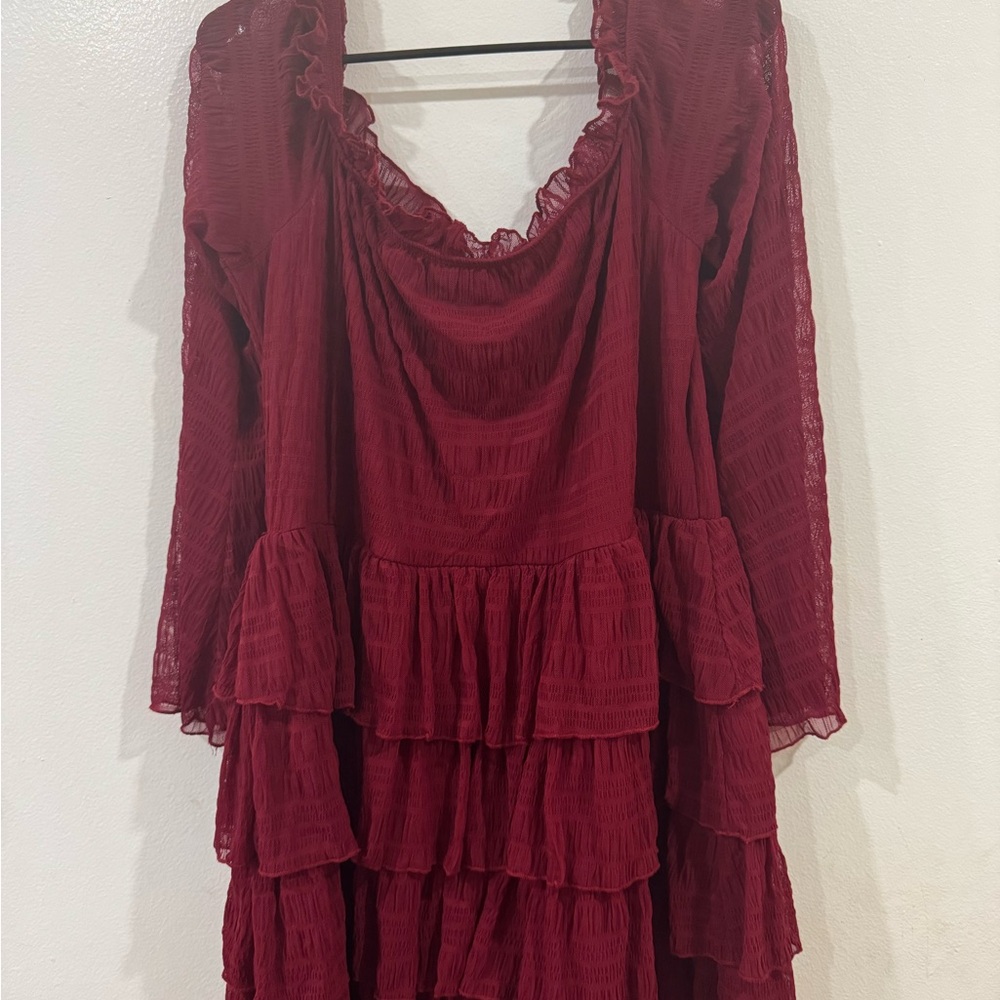 SHEIN Red Babydoll Dress with Ruffled Bishop Sleeves